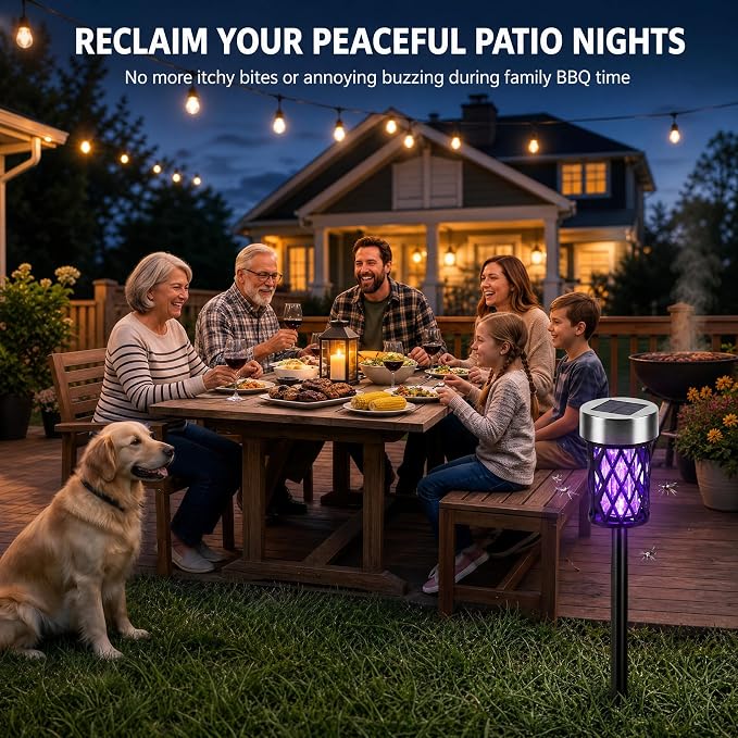 2026 Solar Bug Zapper Outdoor Waterproof Mosquito Repellent Outdoor Patio Mosquito Trap & Killer for Garden Farm Backyard Solar Powered Fly Zapper for Small Flying Insect, Gnats, Flies, Moths (4)