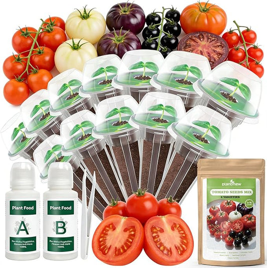 12 Pods Tomato Green Seed Pod Kit for AeroGarden, Ahopegarden Hydroponics Growing System, 3300+ Seeds of Cherry Tomato, Beefsteak, Black Cherry, Cherokee Purple, Sweet Million, Brandywine