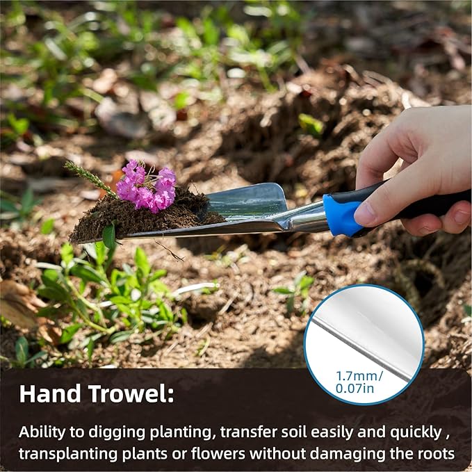 Sinoer Garden Hand Trowel - Cast Aluminum Heavy Duty Hand Shovel with Soft Rubberized Non-Slip Ergonomic Handle, Garden Gifts