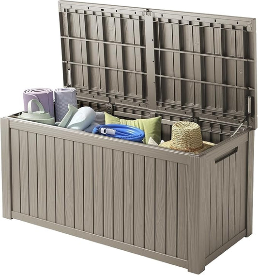 180 Gallon Resin Large Deck Box Organization and Storage Box for Patio, Outdoor Cushions, Garden Tools, Gray