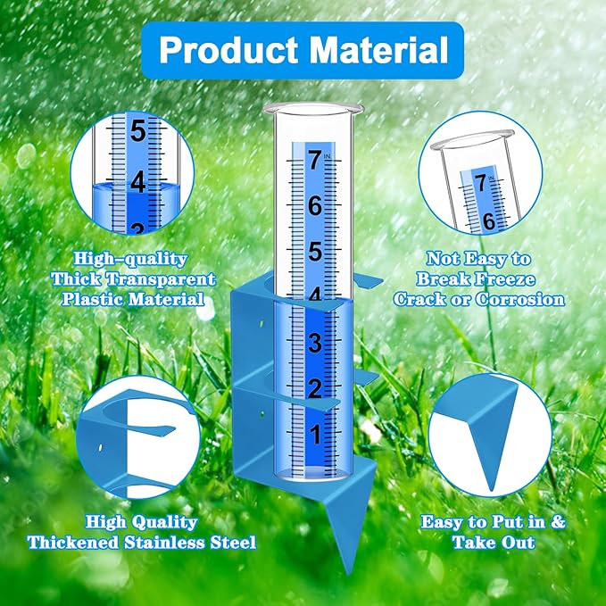 Rain Gauge Outdoor,7" Capacity Rain Gauge Outdoors Best Rated with Stainless Steel Mounting Rack Holder,Freeze Proof Plastic Large Rain Gauge for Yard Garden Fence Lawn Patio Farm (Blue)