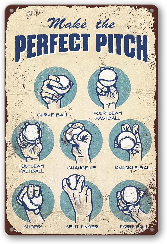 Vintage Baseball Sign Baseball Decor For Boys Room Coach Gifts For Men Baseball Posters Baseball Wall Art Decor For Boys Bedroom Baseball Pitching Grips And Baseball Skills Tin Metal Signs 8x12 Inch