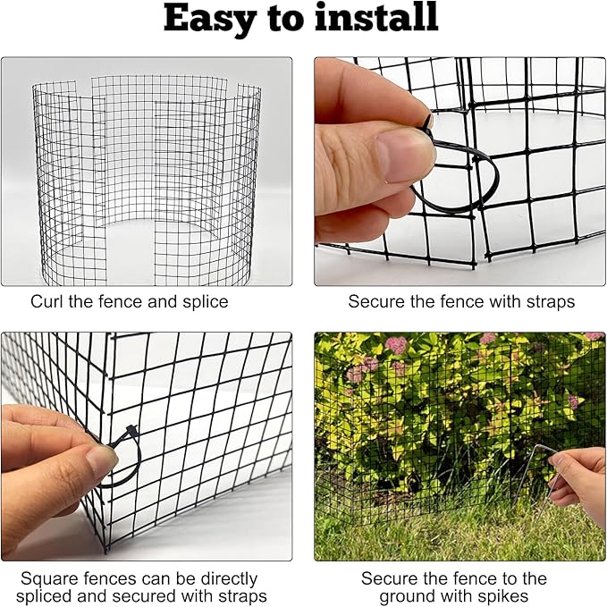 18 Pcs 24'' x 12'' Large Wire Plant Protector from Animals 6 Pack Metal Plant Cage Chicken Wire Cloche with Nylon Tie and Ground Stakes Keep Animals Out Garden Protection Bunny Barricade