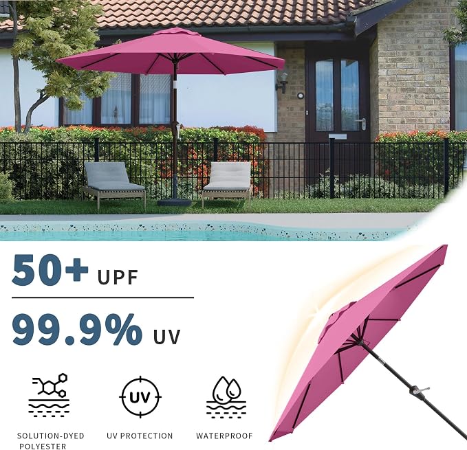 10FT Patio Umbrella, Outdoor Umbrella with Push Button Tilt and Crank, 8 Sturdy Ribs, UV Protection & Waterproof Market Umbrella for Pool, Backyard, Beach,Deck