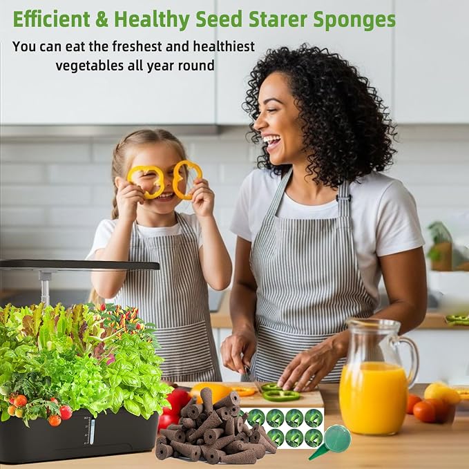 100pcs Grow Sponges Kit for Hydroponics,Replacement Seed Starter Pods Compatible with AeroGarden,50pcs Pod Labels,1 Seeder,Highly Breathable - Indoor Garden Growing System for Most Brands