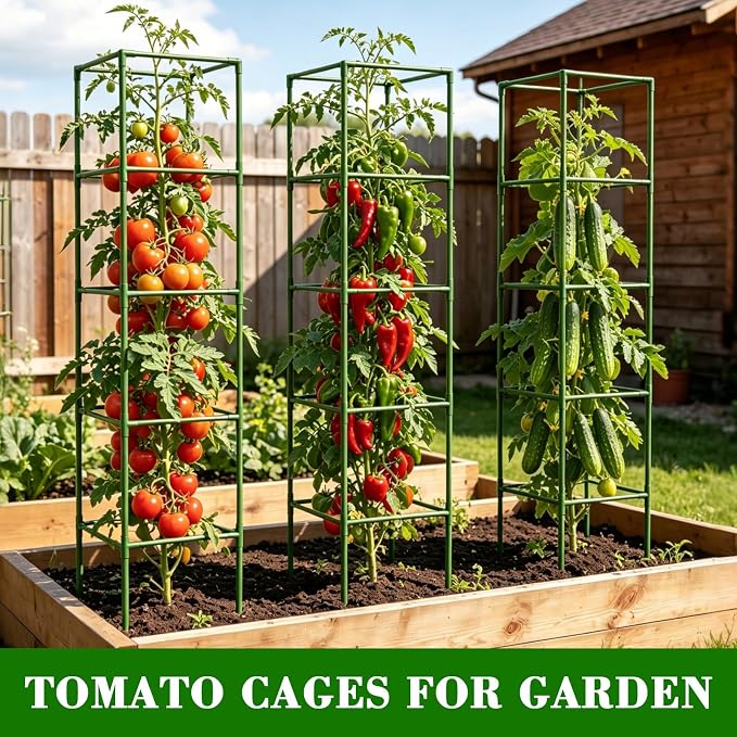 ZeeDix 72 Inches Heavy Duty Tomato Cages, 2 Pack Square Adjustable Tomato Trellis with 40Pcs Clips, Extra Tall Plant Support Stakes for Climbing Vegetables, Flowers, Raised Garden Bed & Pots