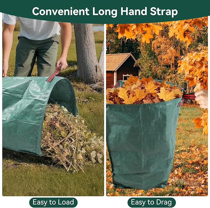 Reusable Garden Waste Bags, 2 Pack Dustpan-Type Yard leaves collector, 53 Gallon Collapsible Lawn Leaf Bag with Reinforced Carry Handles, Heavy Duty Container for Leaves, Lawn Debris & Grass Clippings