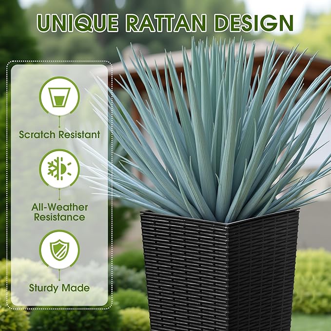 Devoko Resin Tall Planters for Outdoor Plants Set of 2, Large Taper Outdoor Planter Pots with 4 Drainage Holes, Flower Pots Modern Decor for Porch, Patio, Backyard, Home Garden (Black, 23.6")