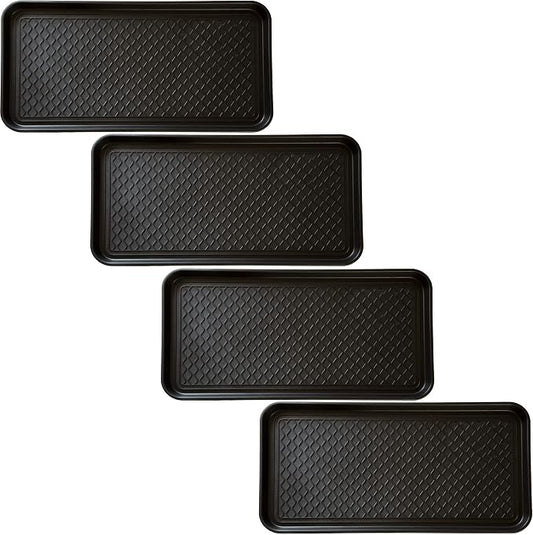 All Weather Boot Tray Set - Set of 4 Large Water-Resistant Plastic Utility Shoe Mats for Indoor and Outdoor Use in All Seasons by Stalwart (Black)