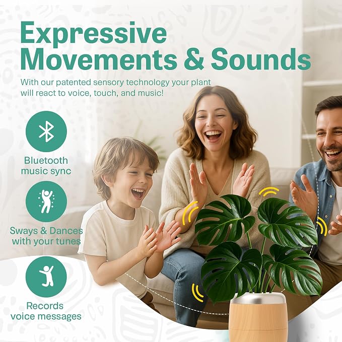 PLANTPETZ Extra Large Robotic Planter – Smart Planter Fits 6 Inch Pots | Bluetooth Speaker | Interactive Smart Plant Pot Turns A Real Plant Into a Touch/Motion Responsive Companion - Sequoia