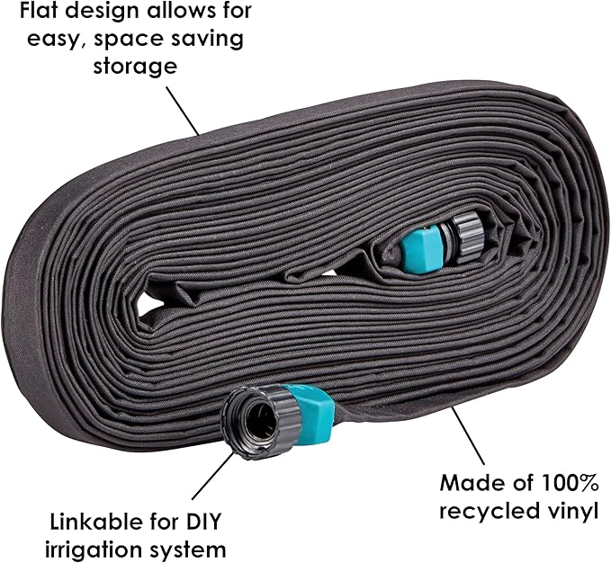 Gilmour 50' Black Flat Weeper Soaker Hose for Garden Beds, Drip Irrigation Outdoor Hose, Flexible Garden Hose for Vegetable Gardens, Flower Beds, Lawns, and Orchards
