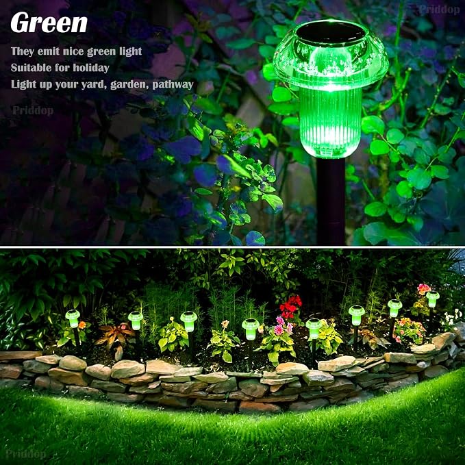 Priddop Solar Halloween Lights Outdoor 8 Pack Waterproof Green LED | Yard Garden Decorative Pathway Mushroom Outside Landscape Path Lighting Patio Walkway Ground Pattern Halloween Decorations