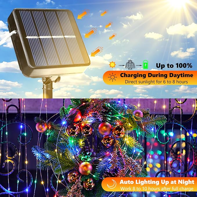 Joomer Solar Fairy Lights, 2-Pack Total 80FT 240LED Solar String Lights Outdoor Waterproof 8 Lighting Modes for Fence Party Garden Patio Yard Home Holiday Tree Outdoor Decoration (Multicolor)