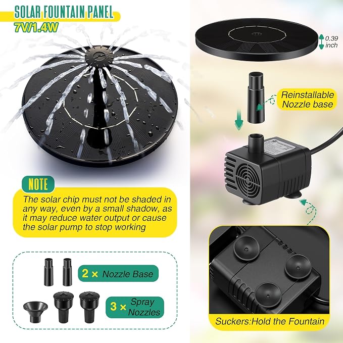 15.7 Extra Large Solar Powered Bird Bath with Fountain with 1.67 Gallon Capacity,5 Prong Stake Bird Bath for Outdoor,Hummingbird Drinking Bowl with Solar Fountain Pump Set,4 Water Patterns for Garden