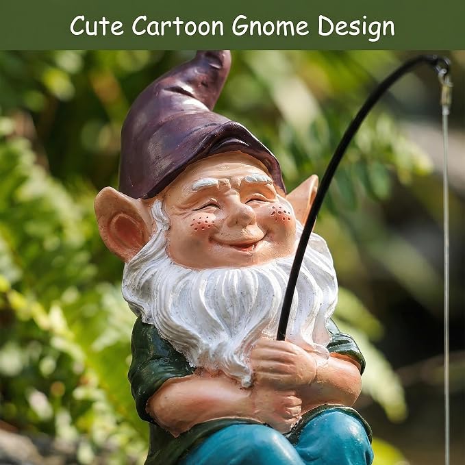 Garden Gnomes Outdoor Statue, Gnome Decorations for Yard 9.7'' Fishing Gnome Statue Outdoor Garden Decor, Fishing Guy for Waterfalls or Koi Pond Decor, Gifts for Women, Mom or Birthdays