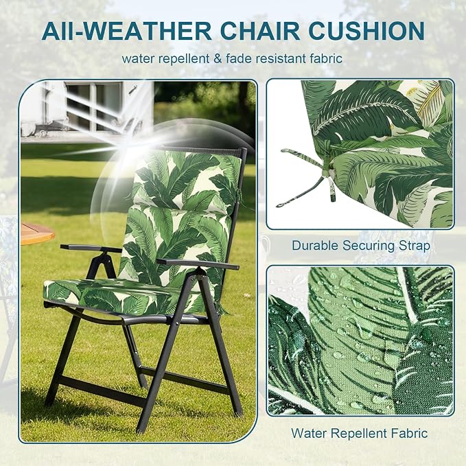 DYTXIII Outdoor High Back Chair Cushions Set of 2, 44"x22" Water Repellent Patio Seat Cushions with Elastic Sponge, All Weather Chair Pads for Rocking, Dining, Patio Furniture - Swaying Palms Green