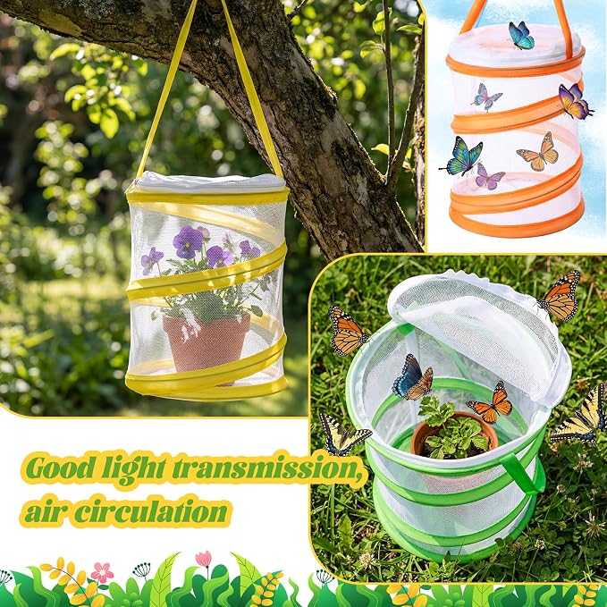 Sherr 20 Pcs Mini Butterfly Habitat Cage Clear Mesh Butterfly Net Cage Container Foldable Terrarium, 6.2x7.1inch (Multicolor)