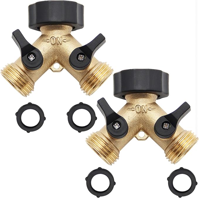 Lifynste 2 Way Brass Hose Splitter, 3/4" Brass Hose Connectors, Y Connector Garden Hose Adapter Connector, 2 Pack