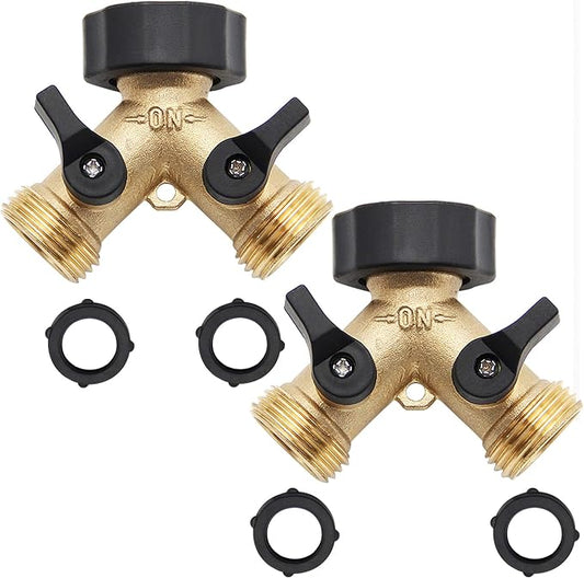 Lifynste 2 Way Brass Hose Splitter, 3/4" Brass Hose Connectors, Y Connector Garden Hose Adapter Connector, 2 Pack