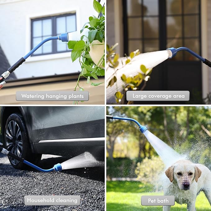 RESTMO Heavy Duty Full Metal 24 Inches Watering Wand, Gentle Soft Full Shower Sprayer Wand with Lockable Front Trigger, Hose Wand for Hanging Baskets, Shrubs, Plants, Flowers, Garden and Lawn, Blue