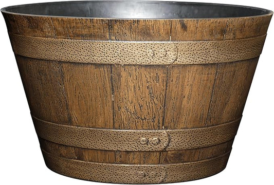 Classic Home & Garden by Growscape Whiskey Barrel Planters, Wooden Finish Flower Planter Pot, Stylish Garden Pots, Indoor Outdoor Resin Planters, Weather-Resistant Plant Pot (20.5" Oak Brown, 1-Pack)