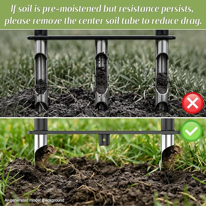 Heavy Duty Manual Lawn Core Aerator Tool, Semi-Assembled Yard Plug Aerator with 3 Stainless Steel Hollow Tines for Effortless Aeration, Compacted Soil & Lawn Care