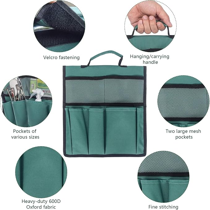 Gonetre Garden Tool Bag for Garden Kneeler, 600D Oxford Fabric Large Capacity Pouch Bag Multiple Storage Pockets Organizer for Outdoor Gardening Kneeling Stool 11.8"x7.5"