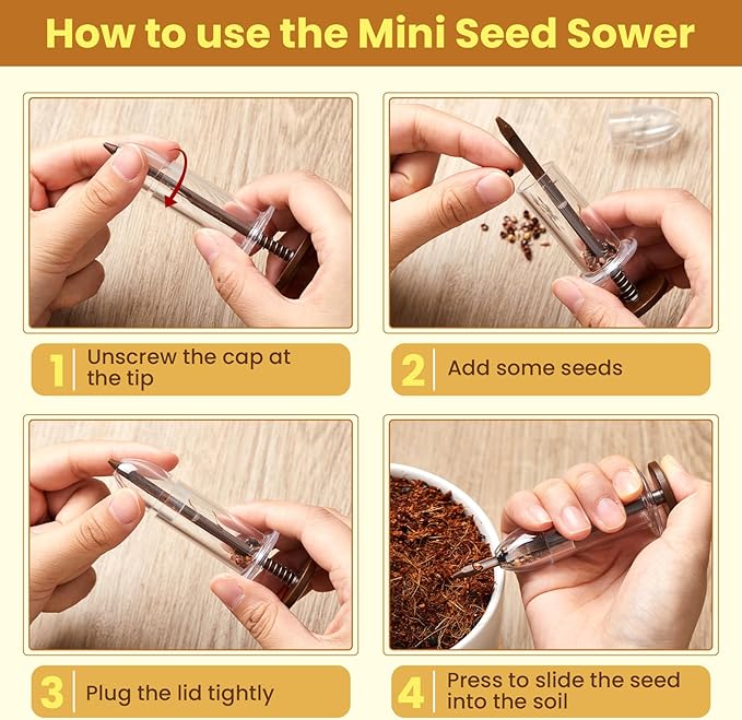 Flutesan 6 Pcs Mini Sowing Seed Dispenser Sower with 2 Transplanting Tools Hand Spreader Garden Seed Planter for Carrot Lettuce Grass and Spinach Sower(Brown)