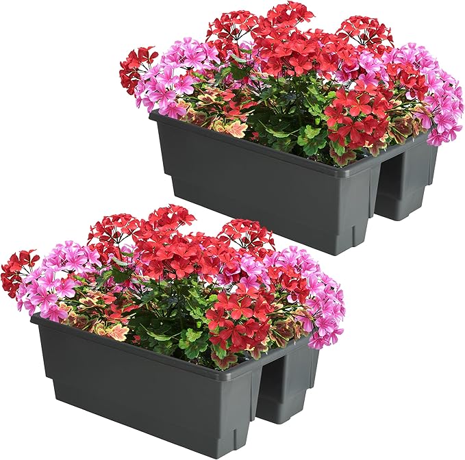 Pure Garden Railing Planter - 20.75-Inch Flower Box with Drainage Insert - 6-Gallon Outdoor Planter Box - Deck, Porch, or Balcony Planter (Gray)