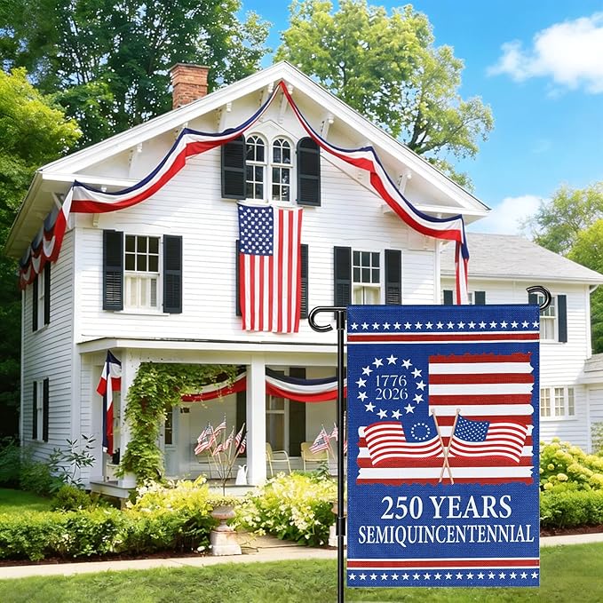 250 Anniversary USA Flag - 4th of July Decorations - 28x40 Inch Patriotic Garden Flag, Double Sided American Flag for Independence Day 1776-2026 250th USA Birthday Yard Porch Lawn Outdoor Decor