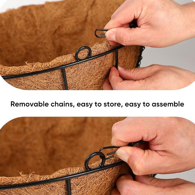 HKZ Hanging Basket Planter Plants Outdoor - 2 Pack 10 Inch Metal Hanging Planter with Coco Liners, Chain Hook Hanging Flower Pots for Indoor Outdoor Garden Porch Decoration