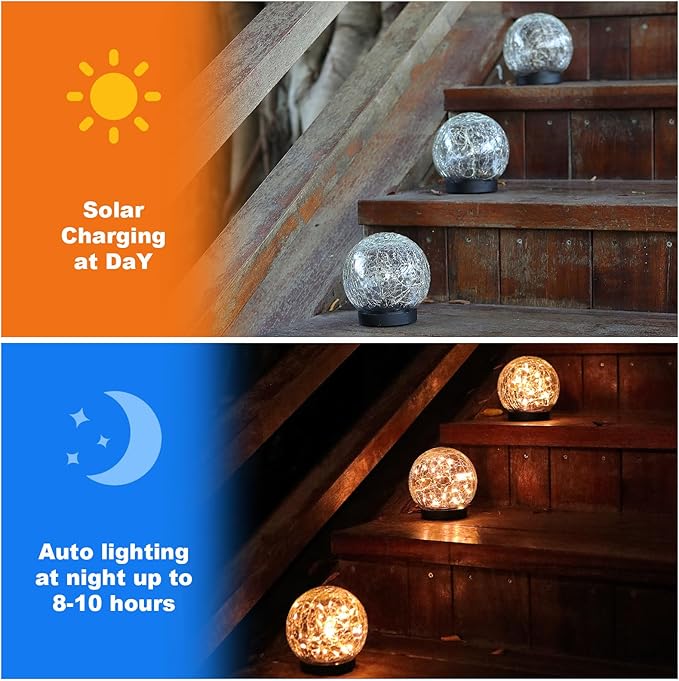 MLKNK Solar Globe Lights Outdoor Waterproof-Solar Balls-Solar Garden Lights-Orbs for Outside 4 Pack Cracked Glass Ball for Lawn Patio Yard Backyard Decorations