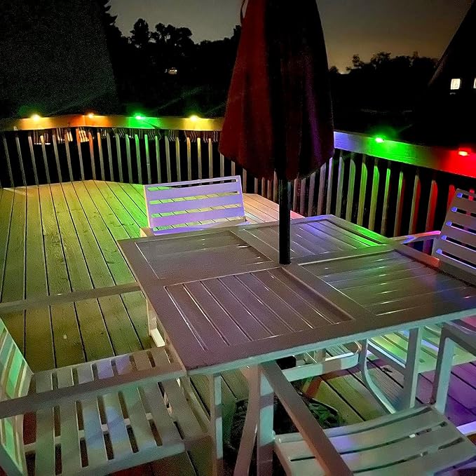 DenicMic 16 Pack Solar Deck Lights Outdoor Waterproof Color Changing LED | Step Fence Patio Yard Stair Railling Pool Side Balcony Front Porch Outside Deck Lighting Decorative 5 Lumen ABS Brown Shell