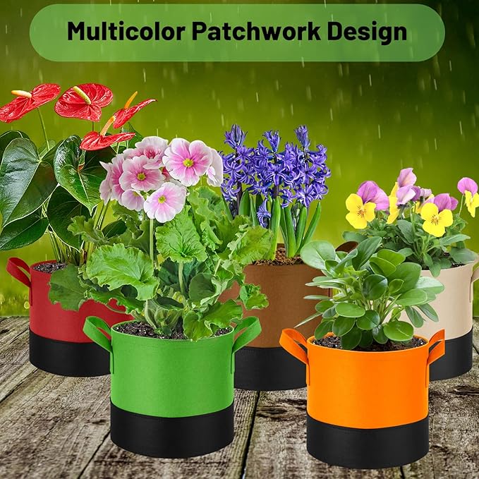 3 Gallon Fabric Grow Bags 5-Pack, 350G Heavy Duty Nonwoven Fabric Pots with Handles, Breathable Grow Planter for Vegetables Flowers Indoor Outdoor Gardening