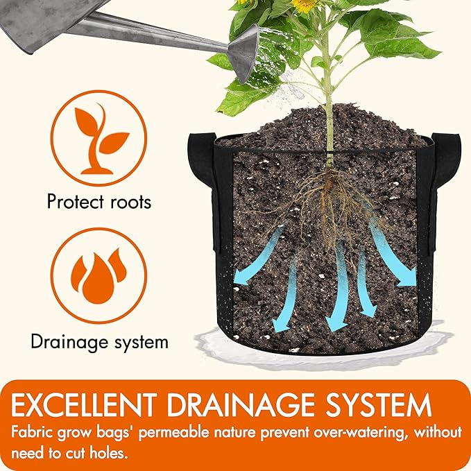 Gardzen 6-Pack 5 Gallon Grow Bags, 300G Thickened Nonwoven Fabric Pots with Handles, Heavy Duty Aeration Plant Bags for Gardening and Container Growing