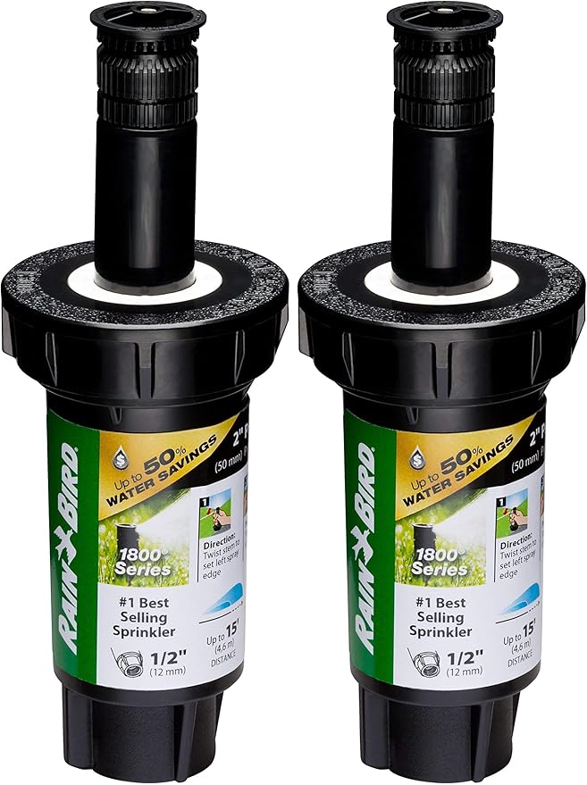 Rain Bird 1802HV15PR Pressure Regulating (PRS) High Efficiency Professional Pop-Up Sprinkler, Adjustable 0° - 360° Pattern, 8' - 15' Spray Distance, 2" Pop-up Height (Pack of 2)