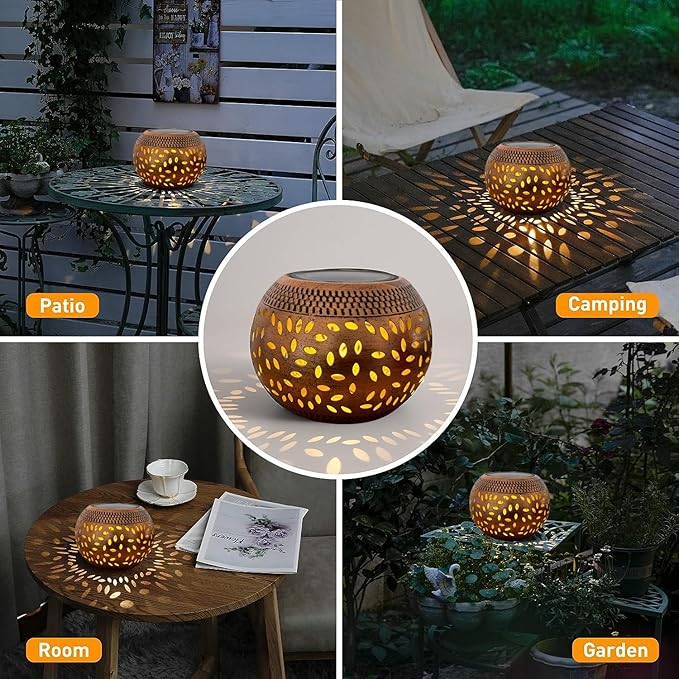 2 Pack Solar Table Lanterns Outdoor Waterproof LED Lights Bronze, Solar Powered Decorative Lantern for Indoor Desk Bedroom Patio Garden Pathway Yard