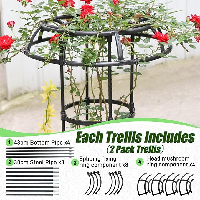 Quibbay Garden Trellis for Climbing Plants Outdoor,41.3 Inch Mushroom Top Trellis for Climbing Plants, Rustproof Metal Plant Flower Trellises for Vine Rose Flower Tomato Support Outdoor Indoor,1 Pack