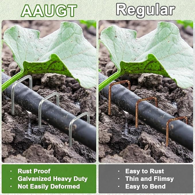 AAGUT Landscape Staples 8 Inch 11 Gauge Garden Staples 50 Pack, Galvanized Heavy Duty U-Shaped Sod Pins,Yard Ground Lawn Fence Stakes for Weed Barrier Fabric Irrigation Tubing