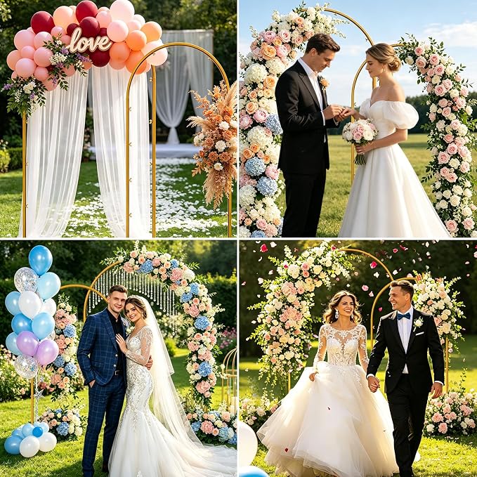 Metal Arch Backdrop Stand Set of 2 Gold Wedding Arch Stand 7.2FT & 6FT Arched Backdrop Frame for Birthday Party Anniversary Engagement Anniversary Bridal Valentine Party Event Decoration