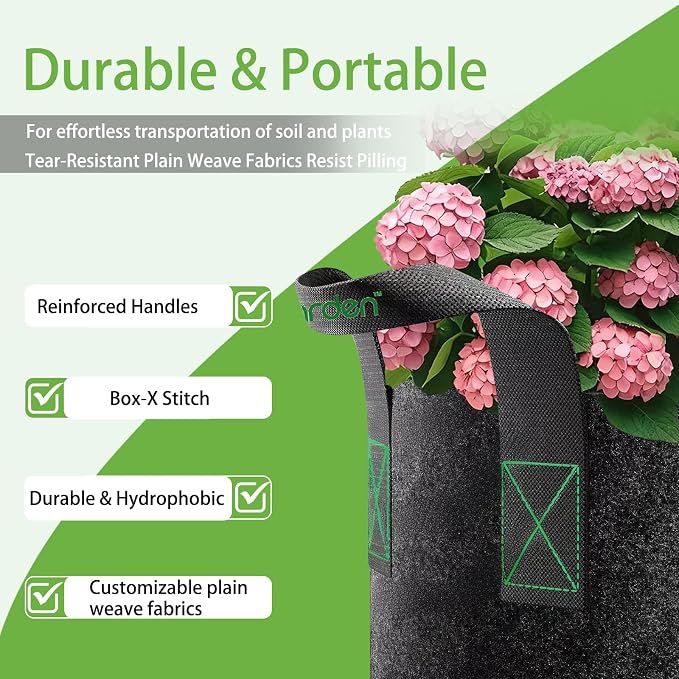 iGarden Grow Bags Tall,20 Gallon Grow Pots 5 Pack with Handles, Heavy Duty 320G Thickened Nonwoven Fabric Plant Bag for Vegetables, Black