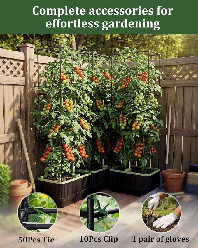 Self Watering Tomato Planter with Trellis, Rectangular Tomato Cages Trellis for Raised Garden Bed, Tomato Planters Box for Garden Pots Patio Indoor Outdoor (Rectangular, 2PC)