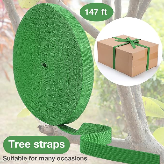 Shappy Tree Tie Strap Garden Webbing Strap Garden Plant Supports Tree Tie Staking and Guying for Outdoor Use, Plant Supports, Grafting, Straightening Supplies(Green,295 Feet x 1 Inch)