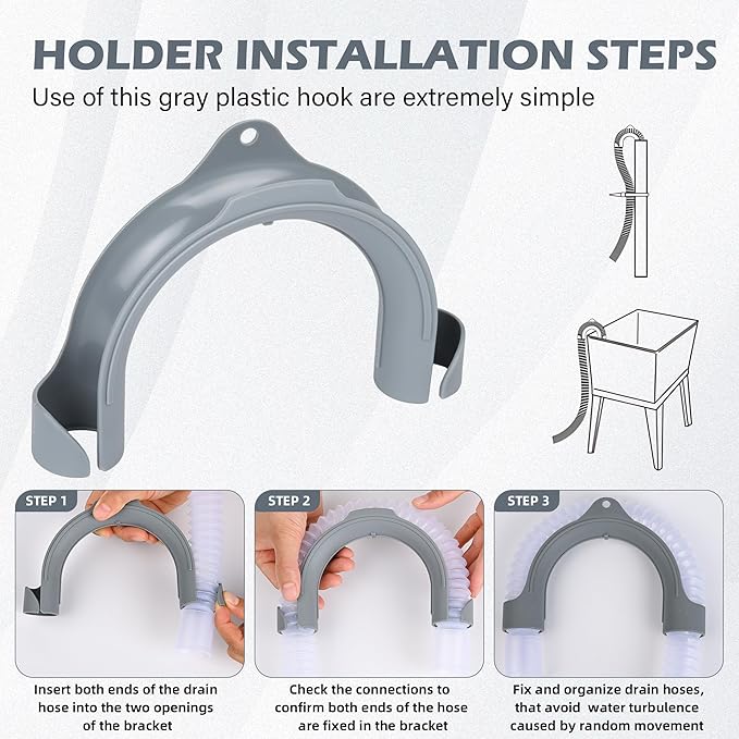 U-Shaped Washing Machine Drain Hose Holder Hook, U-Bend Hose Holder Hook for Laundry Tub, Dishwasher and Sink Srain Hoses, Compatible with Samsung, GE Washers (2Pack)