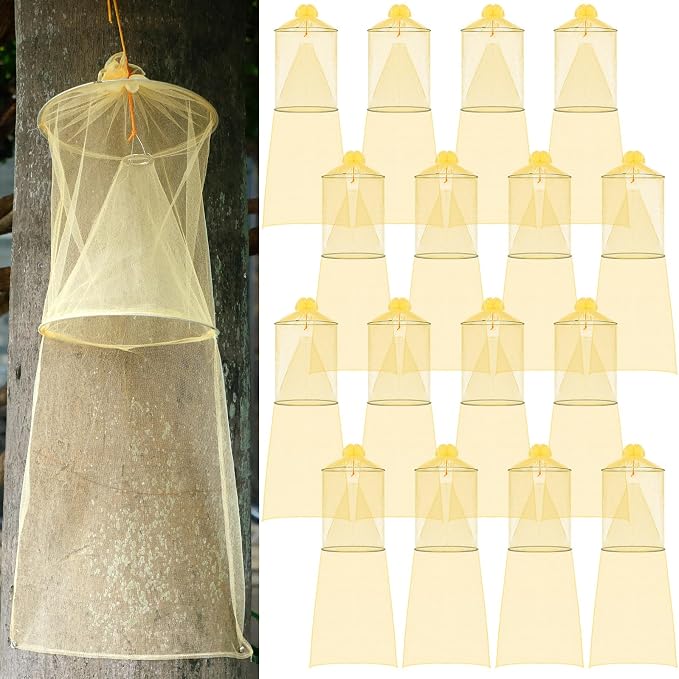 Qualirey 4 Pack Spotted Lanternfly Traps Lantern Fly Killer Mesh Tree Trap with Jute Rope and Nails Effective Way to Catch Lantern Flies and Nymphs (Yellow)