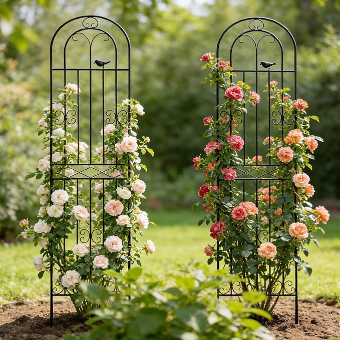 4 Pack 70.8" H x 19.7" W Metal Garden Trellis with Black Coating, Wire Lattice Grid Panel for Climbing Plants Outdoor Roses Vine Cucumbers Vegetables Flower Support (70.8" H, 4 Pack)