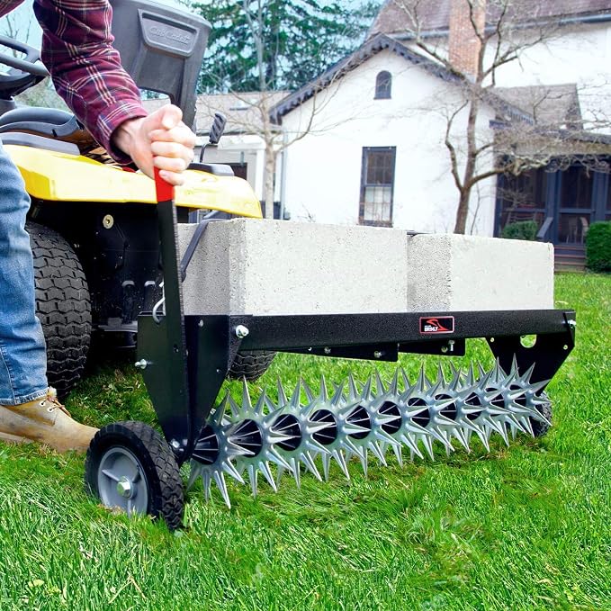Brinly SAT2-40BH-P Tow Behind Spike Aerator with Transport Wheels, 40" - Hammered Black