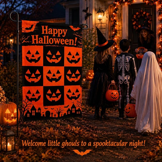 Halloween Decorations - Happy Halloween Garden Flag | Halloween Decor Double Sided Backdrop Banner | Halloween Party Favors Supplies Outdoor Outside Decor for Garden Yard Porch Patio Lawn