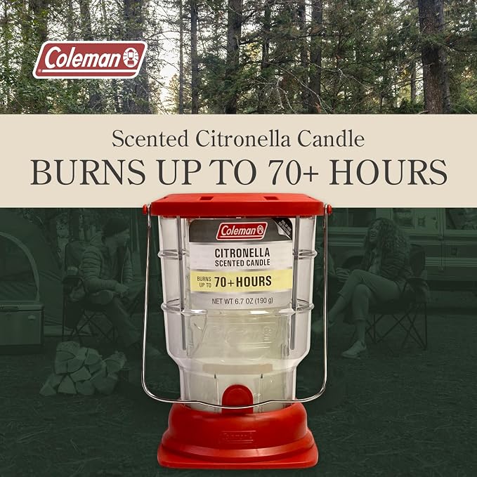Coleman 70+ Hour Citronella Candle Outdoor Lantern, Classic Design with Easy Carry and Hang Handle, Extended Burn Time for Camping, Picnics, and Patio Ambiance, 6.7 oz, Red (Pack of 12)