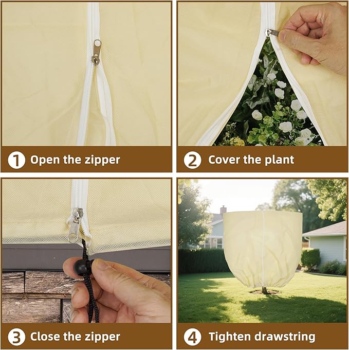 Plant Cover, Plant Protector, 2 Pack 39.3 * 31.8 inch Winter Frost Fabric Blanket, Two-Way with Drawstring for Outdoor Plants, Protects Against Cold Frost and Wind Damage.